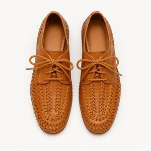 Anthropologie Shutz Maddy Whipstitch Leather Lace Up Loafers Size 8.5 NEW